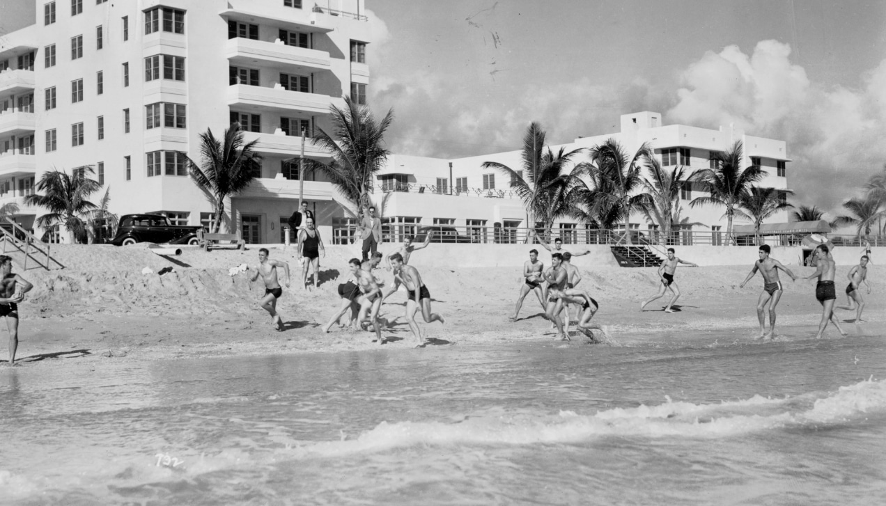 vintage photo of people at beach