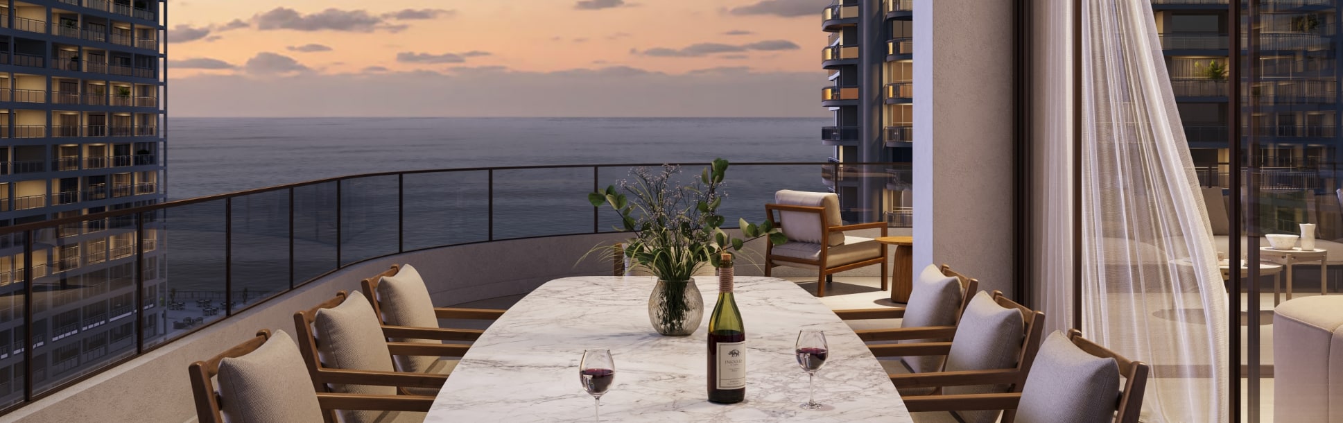exterior terrace dining room table overlooking ocean